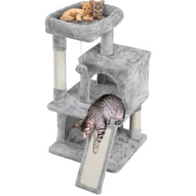 36" Cat Tree with Condo and Scratching Post Tower, Dark Gray (Color: Light Gray)