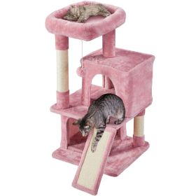 36" Cat Tree with Condo and Scratching Post Tower, Dark Gray (Color: Pink)