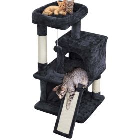 36" Cat Tree with Condo and Scratching Post Tower, Dark Gray (Color: black)