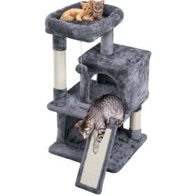 36" Cat Tree with Condo and Scratching Post Tower, Dark Gray (Color: Dark Gray)