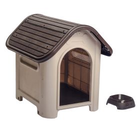 Dog House with Bowl for Small to Medium Breeds, Espresso, Beige (Color: Espresso/Beige)